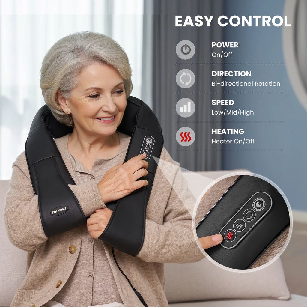 Neck and Shoulder Massager, 3D Deep Tissue Kneading Shiatsu Massager with Heat, Black