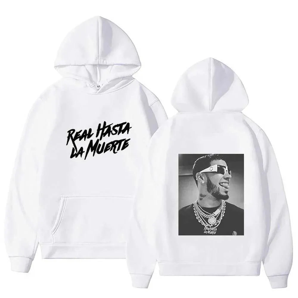 Men'S Hoodies Sweatshirts Autumn Flce Mens Hoodie Anuel AA Real Hasta La Muerte Print Sweatshirt T-Shirt Rapper Loose Pull off Casual Hoodie Top L2605298WO0