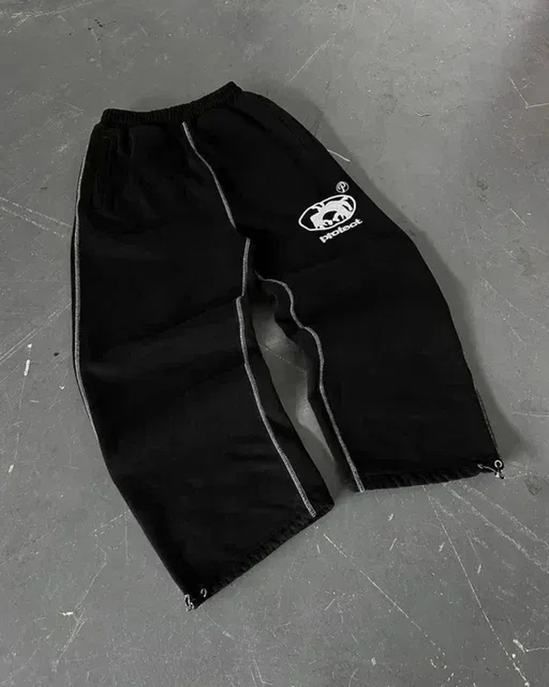 Men'S Pants American Sweatpants Y2K Men Gothic Hip Hop Letter Patch Retro Double Layer Design Baggy Elastic Waist Jogging Casual Hip Hop Sportswear