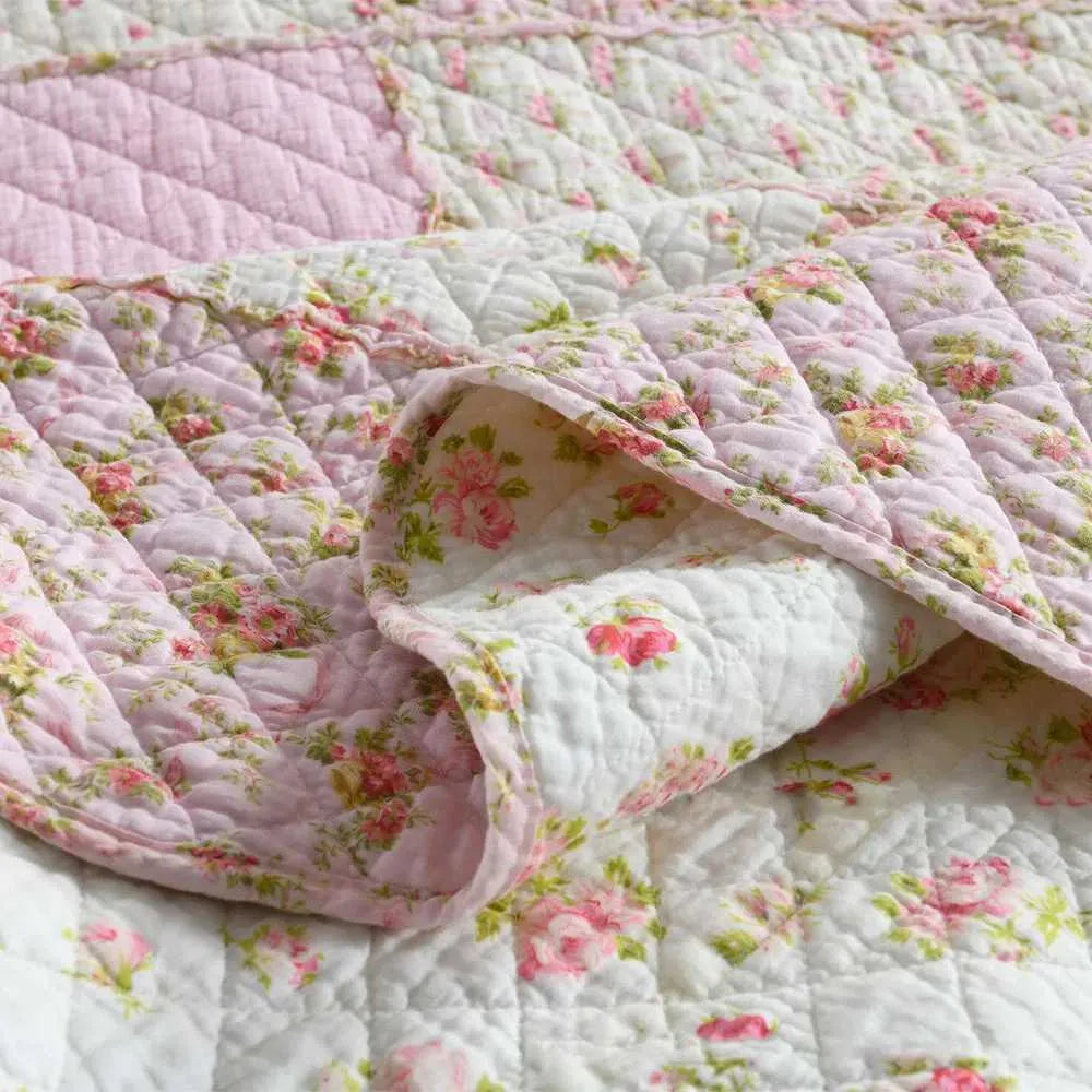 Pink Floral Cotton Quilt Set 3PCS Bedspread on the Bed Patchwork Comforter Set Queen Size Coverlet Summer Blanket for Bedxj250303
