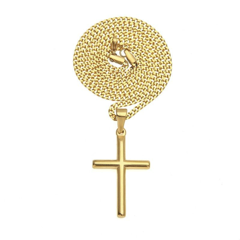 Mens Stainless Steel Cross Pendant Necklace Gold Sweater Chain Fashion Hip Hop Necklaces Jewelry