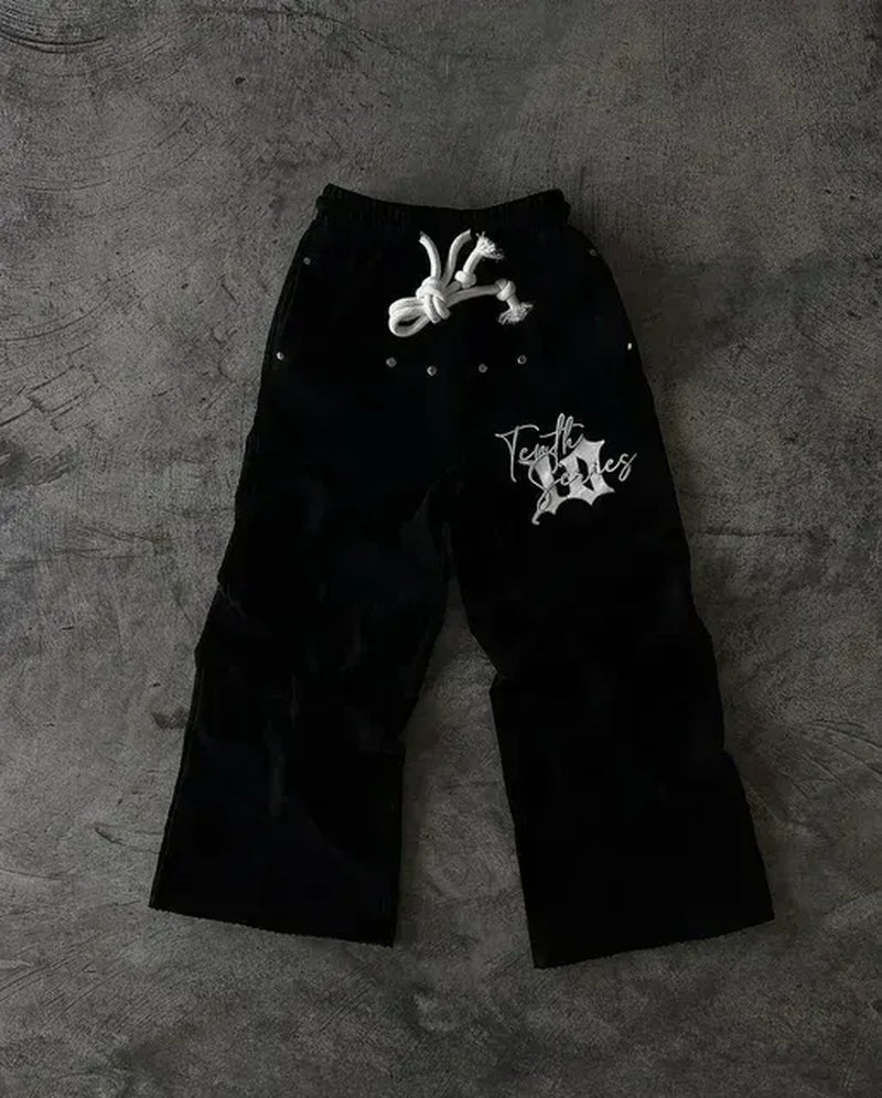 Men'S Pants American Sweatpants Y2K Men Gothic Hip Hop Letter Patch Retro Double Layer Design Baggy Elastic Waist Jogging Casual Hip Hop Sportswear