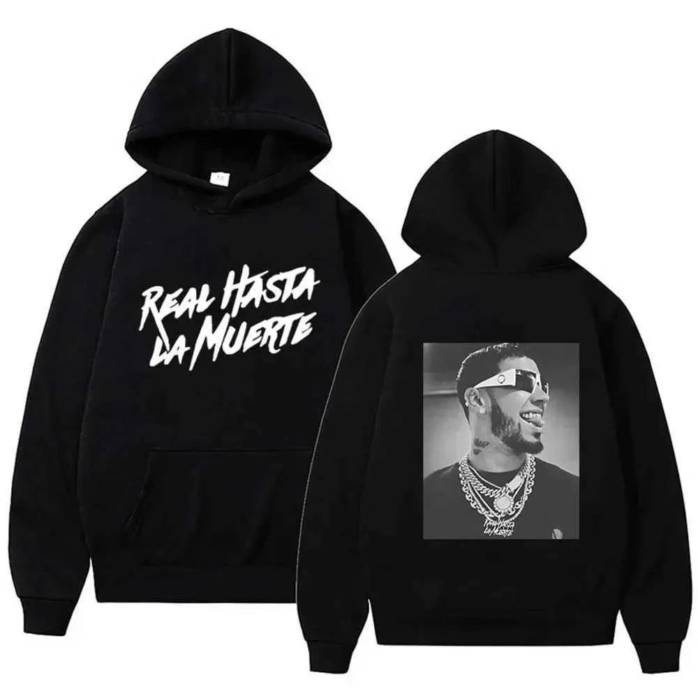 Men'S Hoodies Sweatshirts Autumn Flce Mens Hoodie Anuel AA Real Hasta La Muerte Print Sweatshirt T-Shirt Rapper Loose Pull off Casual Hoodie Top L2605298WO0