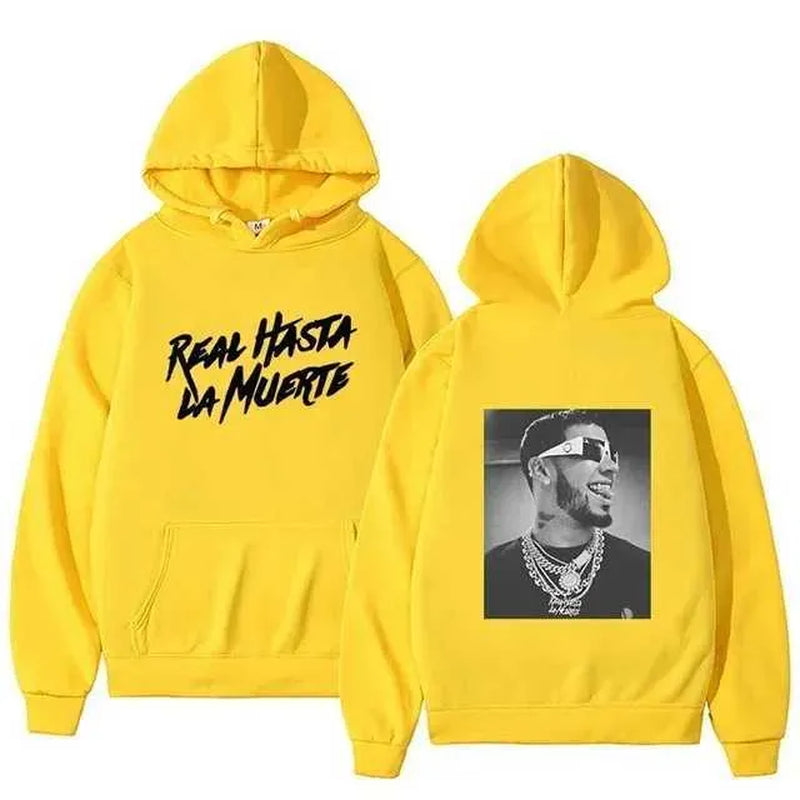 Men'S Hoodies Sweatshirts Autumn Flce Mens Hoodie Anuel AA Real Hasta La Muerte Print Sweatshirt T-Shirt Rapper Loose Pull off Casual Hoodie Top L2605298WO0