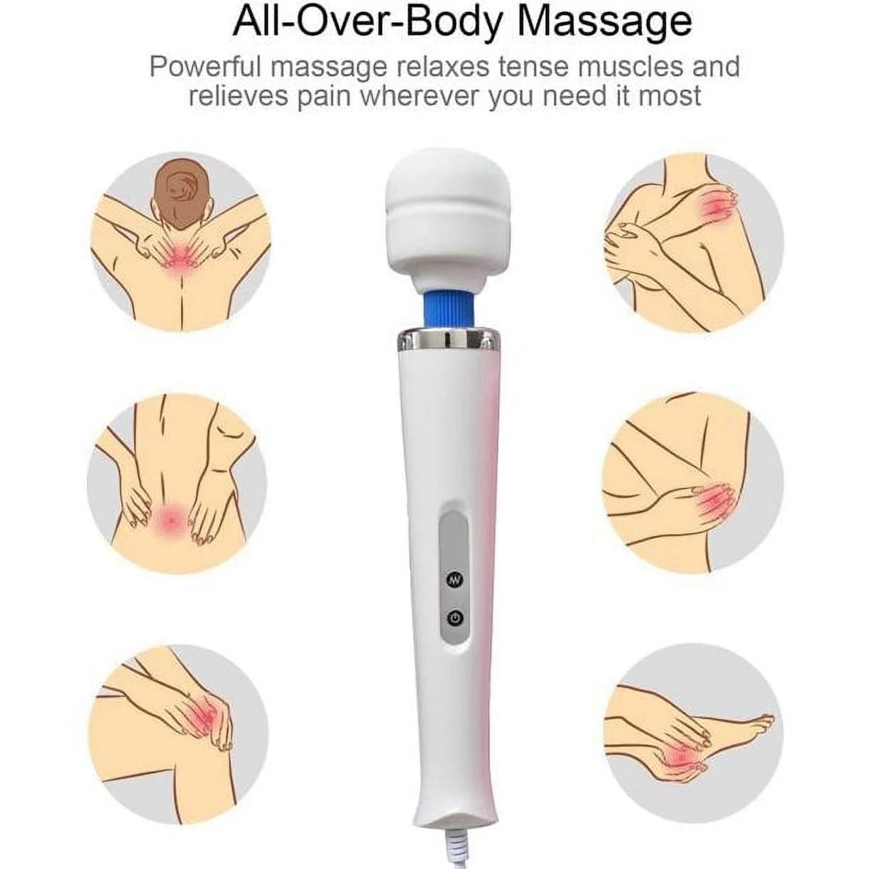 Chainplus Wired Powerful Handheld Wand Massager with 10 Pulse Settings, Personal Total Body Therapy Massager Wand for Sports Recovery, Muscle Aches, Body Pain (White)