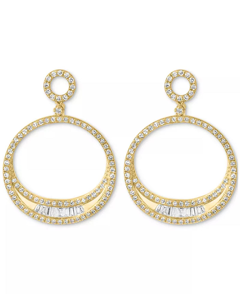 EFFY® Diamond round & Baguette Open Circle Drop Earrings (3/4 Ct. T.W.) in 14K Gold