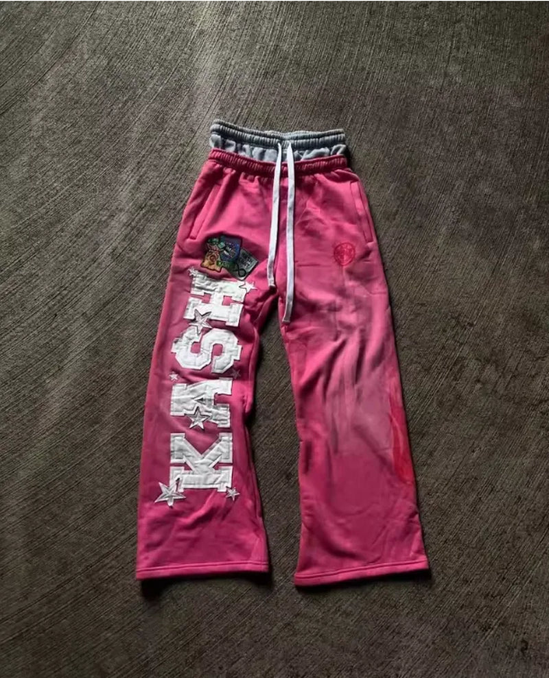 Men'S Pants American Sweatpants Y2K Men Gothic Hip Hop Letter Patch Retro Double Layer Design Baggy Elastic Waist Jogging Casual Hip Hop Sportswear