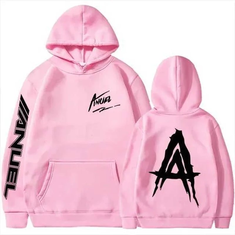 Men'S Hoodies Sweatshirts Autumn Flce Mens Hoodie Anuel AA Real Hasta La Muerte Print Sweatshirt T-Shirt Rapper Loose Pull off Casual Hoodie Top L2605298WO0
