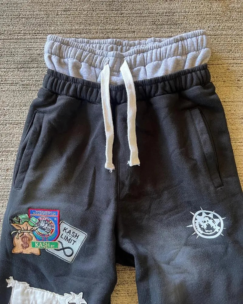 Men'S Pants American Sweatpants Y2K Men Gothic Hip Hop Letter Patch Retro Double Layer Design Baggy Elastic Waist Jogging Casual Hip Hop Sportswear