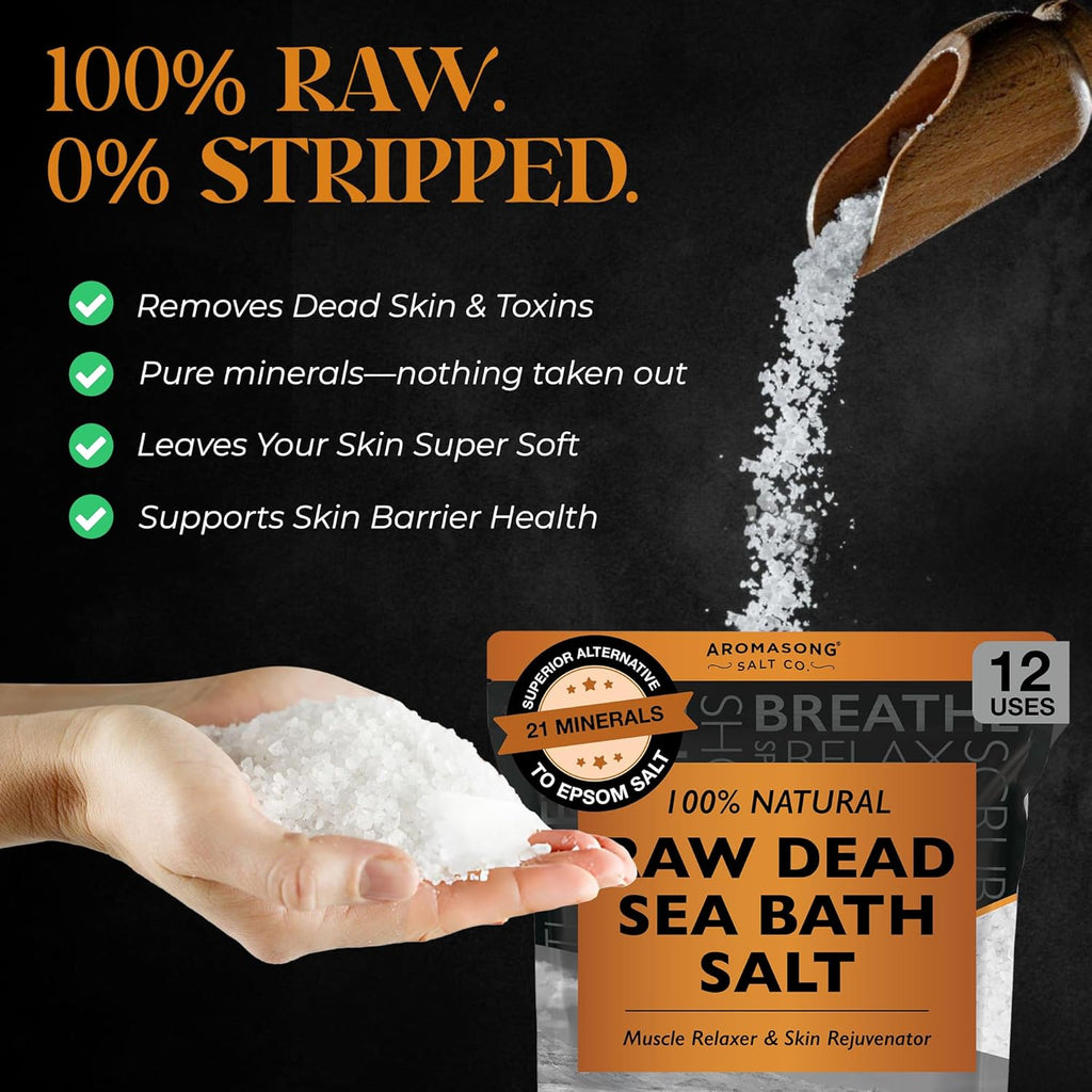 Raw Dead Sea Bath Salt - Minimally Cleaned, Contains More Dead Sea Minerals Including Dead Sea Mud - 100% Pure & Natural Dead Sea Salts for Soaking 5 LB - Bulk Resealable Pack