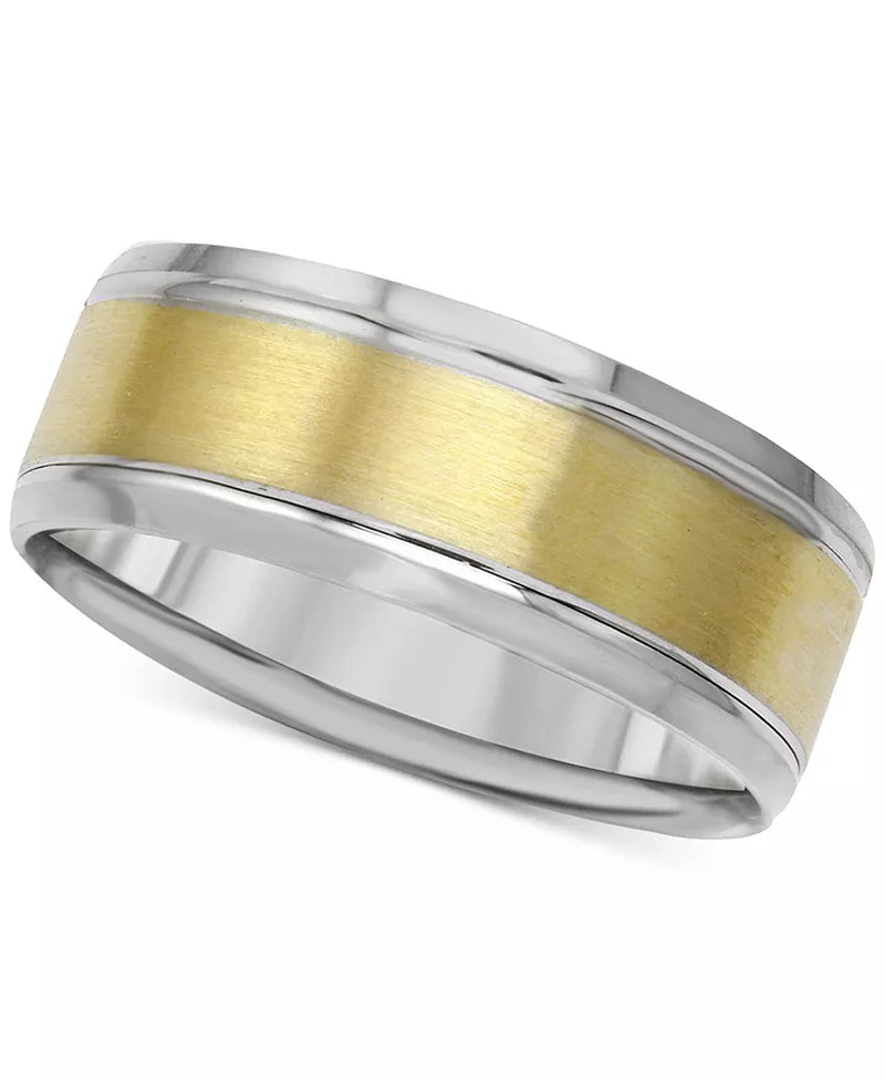 Men'S Textured & Smooth Band in 14K Two-Tone Gold