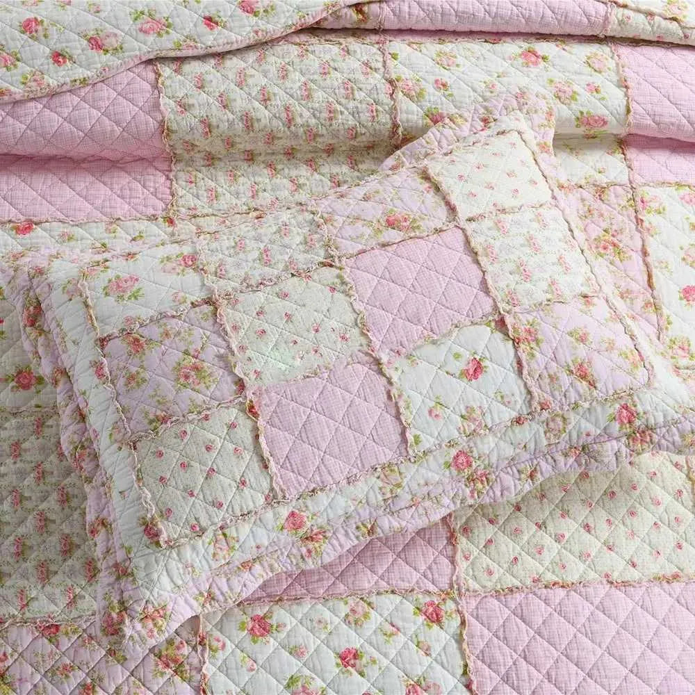 Pink Floral Cotton Quilt Set 3PCS Bedspread on the Bed Patchwork Comforter Set Queen Size Coverlet Summer Blanket for Bedxj250303