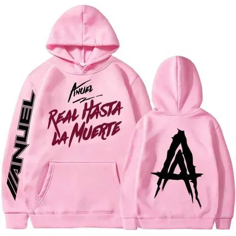 Men'S Hoodies Sweatshirts Autumn Flce Mens Hoodie Anuel AA Real Hasta La Muerte Print Sweatshirt T-Shirt Rapper Loose Pull off Casual Hoodie Top L2605298WO0