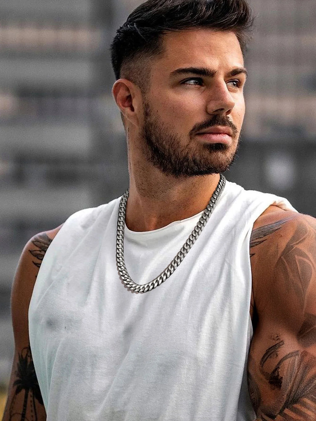 Curb Cuban Link Chain Necklaces for Men Jewelry 28Inch Stainless Steel Color Jewelry Gift for Dad Son