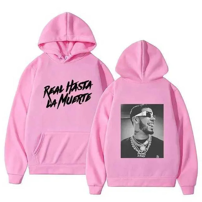 Men'S Hoodies Sweatshirts Autumn Flce Mens Hoodie Anuel AA Real Hasta La Muerte Print Sweatshirt T-Shirt Rapper Loose Pull off Casual Hoodie Top L2605298WO0