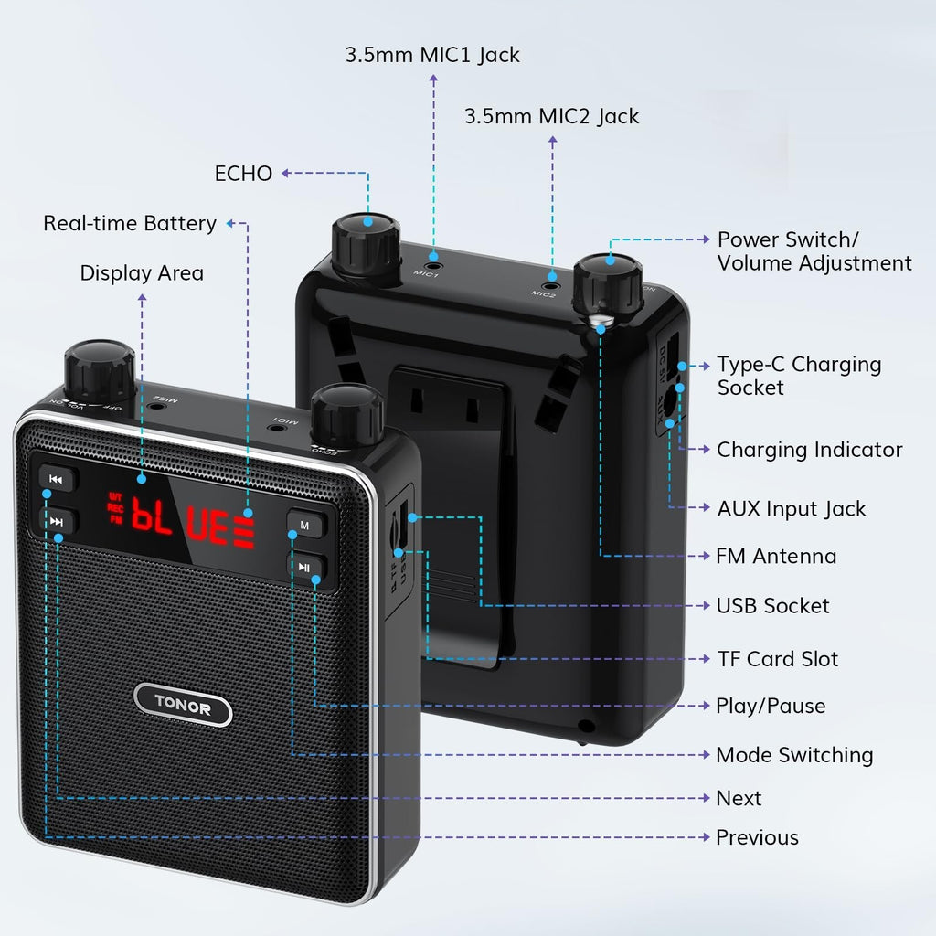 TONOR Voice Amplifier Wireless Microphone 25W, Portable Voice Amplifier for T...