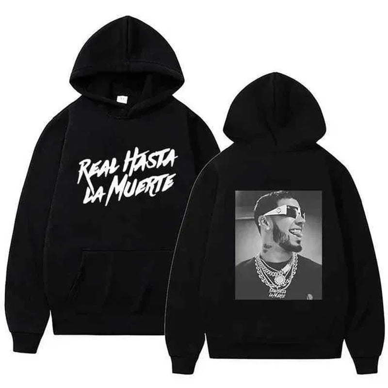 Men'S Hoodies Sweatshirts Autumn Flce Mens Hoodie Anuel AA Real Hasta La Muerte Print Sweatshirt T-Shirt Rapper Loose Pull off Casual Hoodie Top L2605298WO0