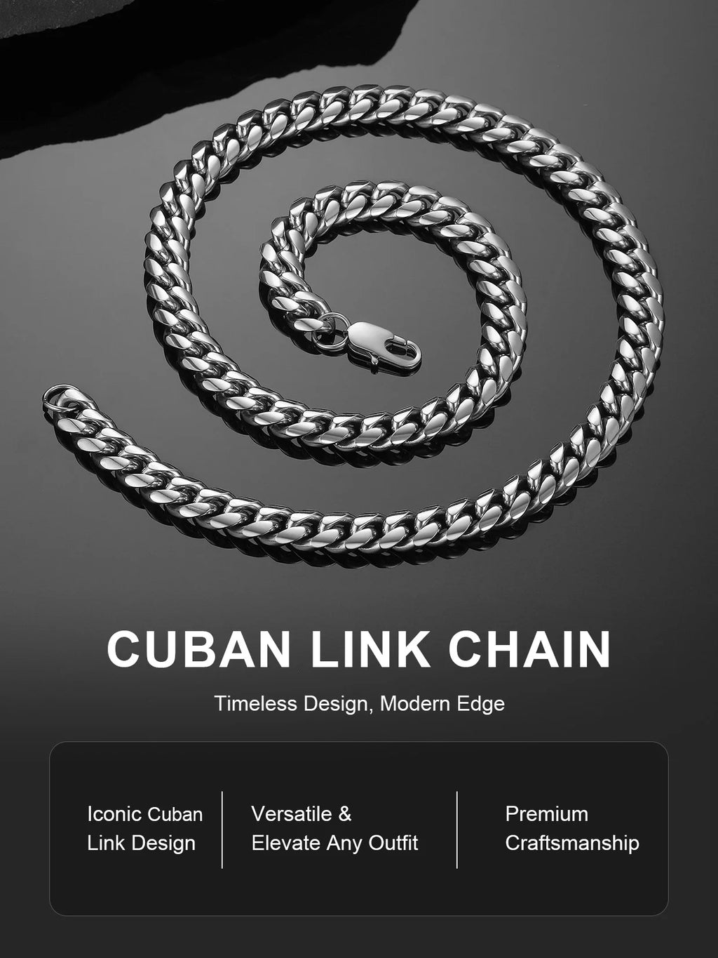 Men'S Stainless Steel Cuban Link Chain Necklace 10MM 18Inch Hip Hop Jewelry Gift for Dad Son