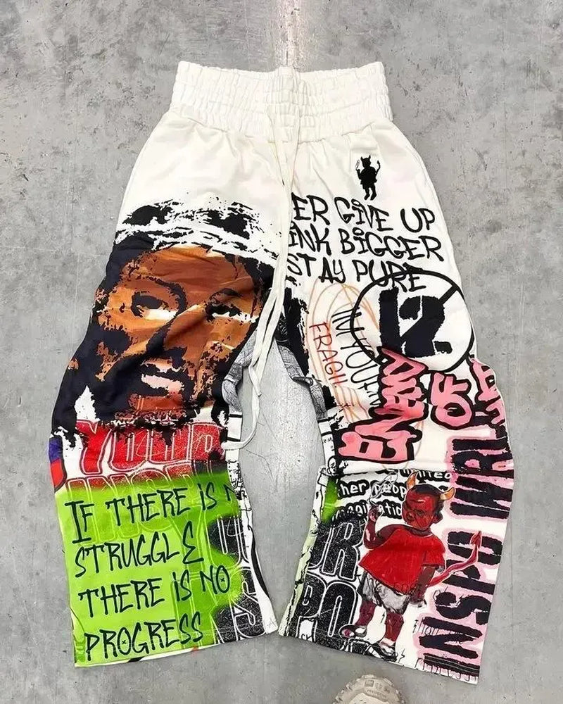 Men'S Pants American Sweatpants Y2K Men Gothic Hip Hop Letter Patch Retro Double Layer Design Baggy Elastic Waist Jogging Casual Hip Hop Sportswear