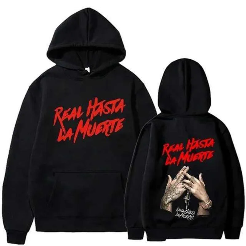 Men'S Hoodies Sweatshirts Autumn Flce Mens Hoodie Anuel AA Real Hasta La Muerte Print Sweatshirt T-Shirt Rapper Loose Pull off Casual Hoodie Top L2605298WO0
