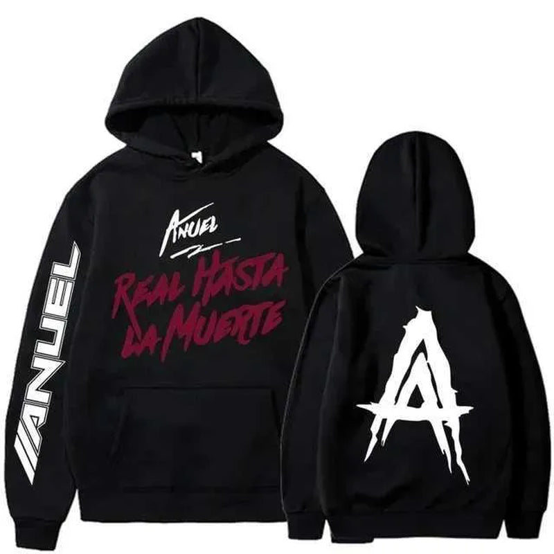 Men'S Hoodies Sweatshirts Autumn Flce Mens Hoodie Anuel AA Real Hasta La Muerte Print Sweatshirt T-Shirt Rapper Loose Pull off Casual Hoodie Top L2605298WO0