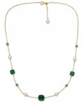EFFY® Freshwater Pearl (4-1/2Mm), Malachite, & Emerald (1/2 Ct. T.W.) 17" Collar Necklace in 14K Gold