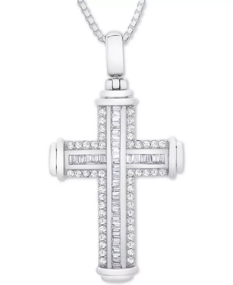 Men'S Diamond Cross 22" Pendant Necklace (1 Ct. T.W.) in Sterling Silver