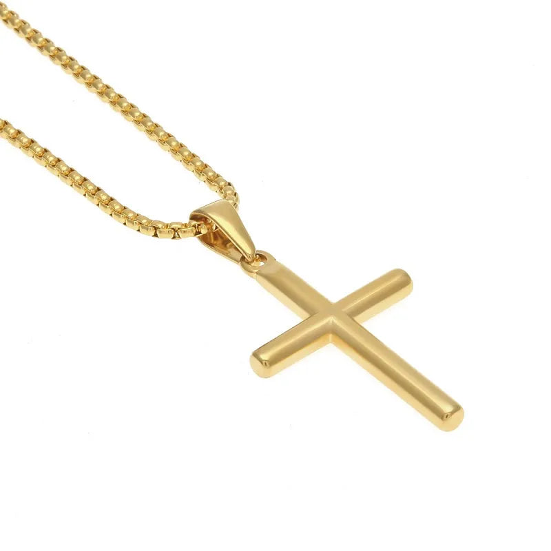 Mens Stainless Steel Cross Pendant Necklace Gold Sweater Chain Fashion Hip Hop Necklaces Jewelry