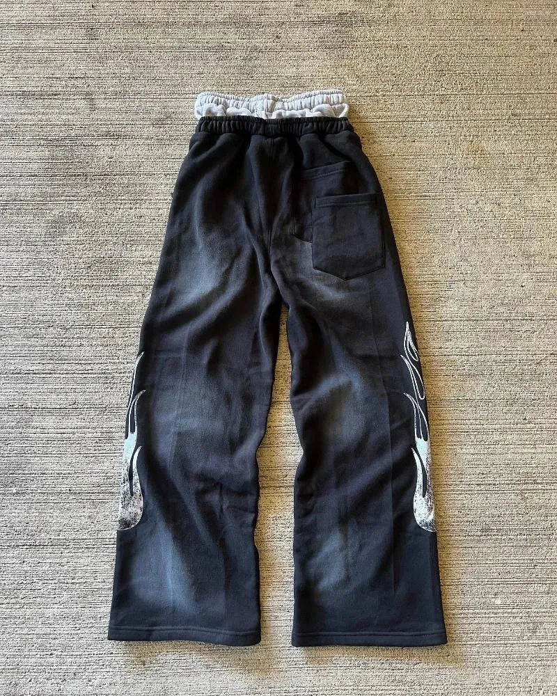 Men'S Pants American Sweatpants Y2K Men Gothic Hip Hop Letter Patch Retro Double Layer Design Baggy Elastic Waist Jogging Casual Hip Hop Sportswear