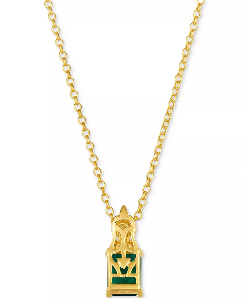 New Emerald (1-1/5 Ct. T.W.) & Diamond (1/10 Ct. T.W.) 19" Pendant Necklace in 14K Yellow Gold