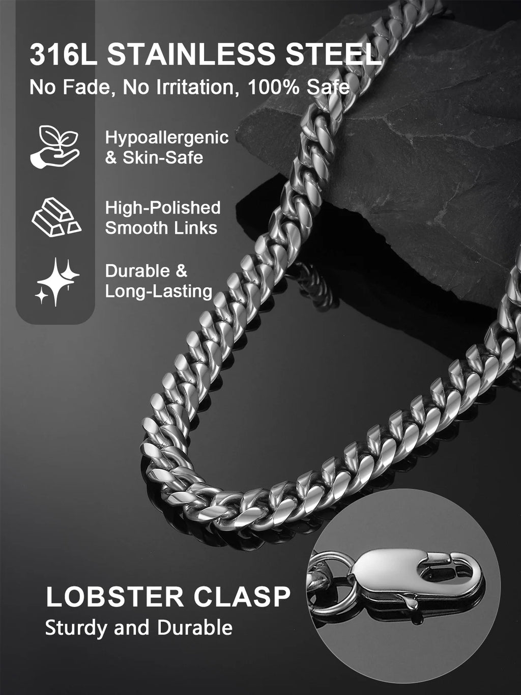 Men'S Stainless Steel Cuban Link Chain Necklace 10MM 18Inch Hip Hop Jewelry Gift for Dad Son