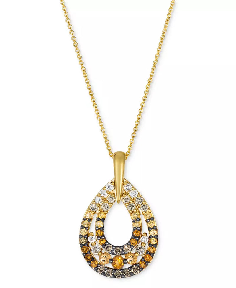 Desert Ombre™ Citrine (3/8 Ct. T.W.) & Diamond (3/8 Ct. T.W.) Double Teardrop Adjustable 20" Pendant Necklace in 14K Gold