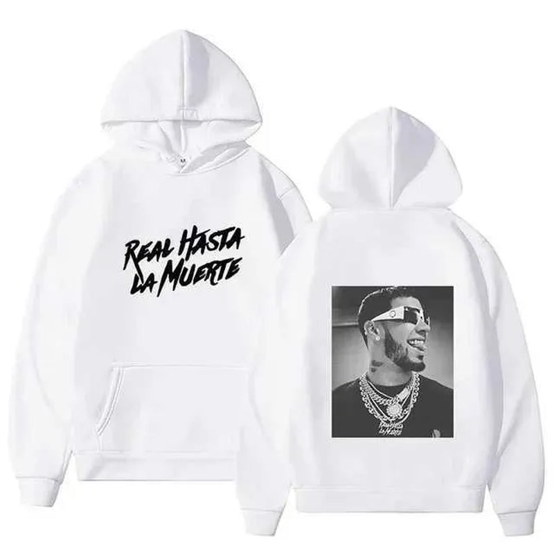 Men'S Hoodies Sweatshirts Autumn Flce Mens Hoodie Anuel AA Real Hasta La Muerte Print Sweatshirt T-Shirt Rapper Loose Pull off Casual Hoodie Top L2605298WO0