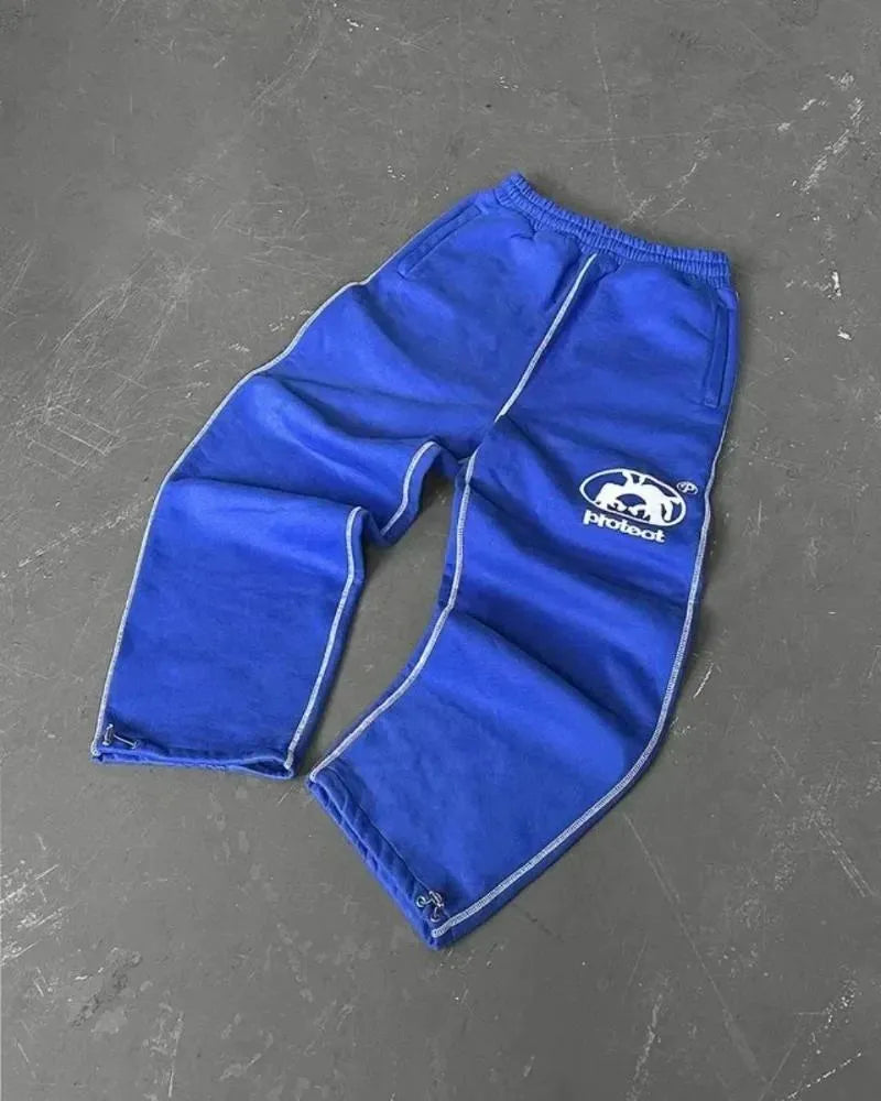 Men'S Pants American Sweatpants Y2K Men Gothic Hip Hop Letter Patch Retro Double Layer Design Baggy Elastic Waist Jogging Casual Hip Hop Sportswear