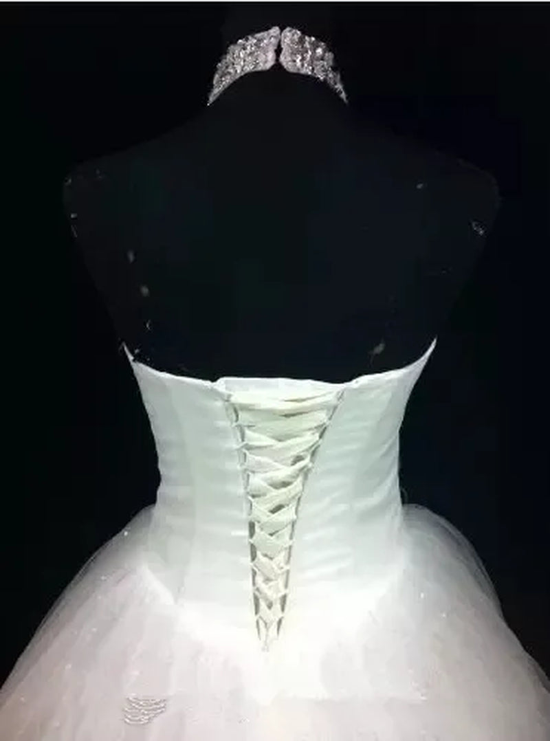 Bridal Gowns Beach Halter Sexy Beading a Line Tulle plus Size Wedding Dresses Long Princess QC1077