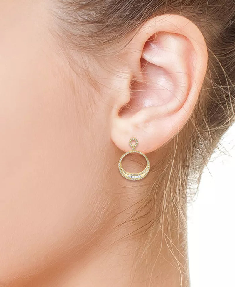 EFFY® Diamond round & Baguette Open Circle Drop Earrings (3/4 Ct. T.W.) in 14K Gold