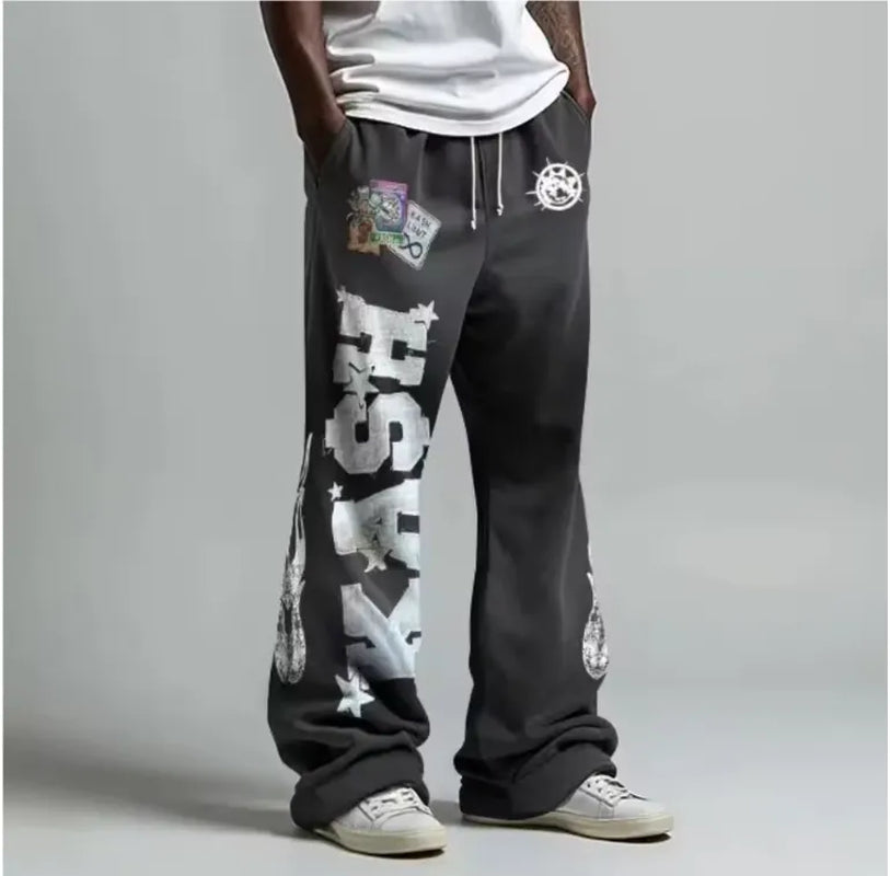Men'S Pants American Sweatpants Y2K Men Gothic Hip Hop Letter Patch Retro Double Layer Design Baggy Elastic Waist Jogging Casual Hip Hop Sportswear