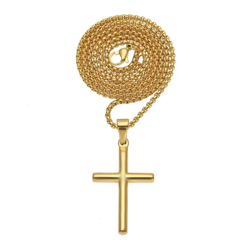Mens Stainless Steel Cross Pendant Necklace Gold Sweater Chain Fashion Hip Hop Necklaces Jewelry