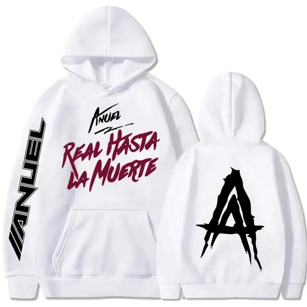 Men'S Hoodies Sweatshirts Autumn Flce Mens Hoodie Anuel AA Real Hasta La Muerte Print Sweatshirt T-Shirt Rapper Loose Pull off Casual Hoodie Top L2605298WO0