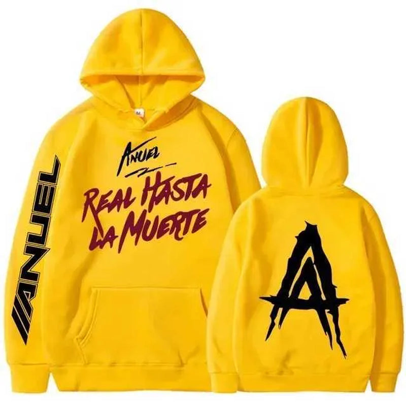 Men'S Hoodies Sweatshirts Autumn Flce Mens Hoodie Anuel AA Real Hasta La Muerte Print Sweatshirt T-Shirt Rapper Loose Pull off Casual Hoodie Top L2605298WO0