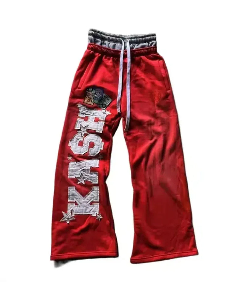 Men'S Pants American Sweatpants Y2K Men Gothic Hip Hop Letter Patch Retro Double Layer Design Baggy Elastic Waist Jogging Casual Hip Hop Sportswear