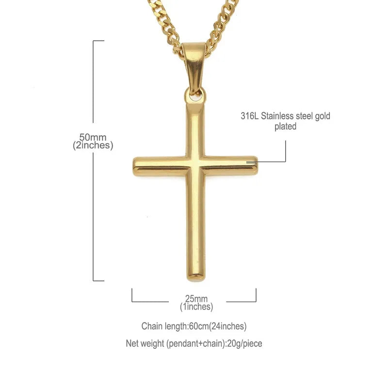 Mens Stainless Steel Cross Pendant Necklace Gold Sweater Chain Fashion Hip Hop Necklaces Jewelry