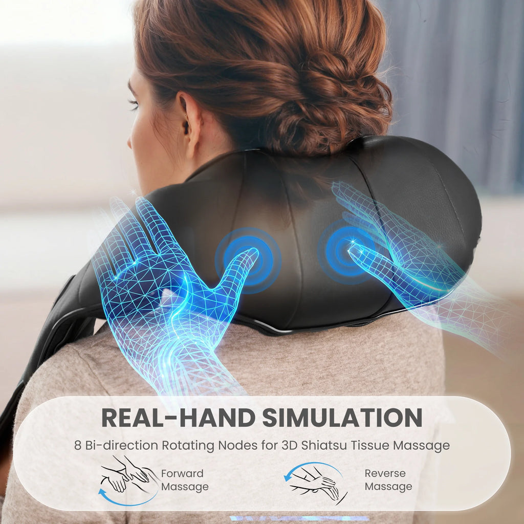 Neck and Shoulder Massager, 3D Deep Tissue Kneading Shiatsu Massager with Heat, Black