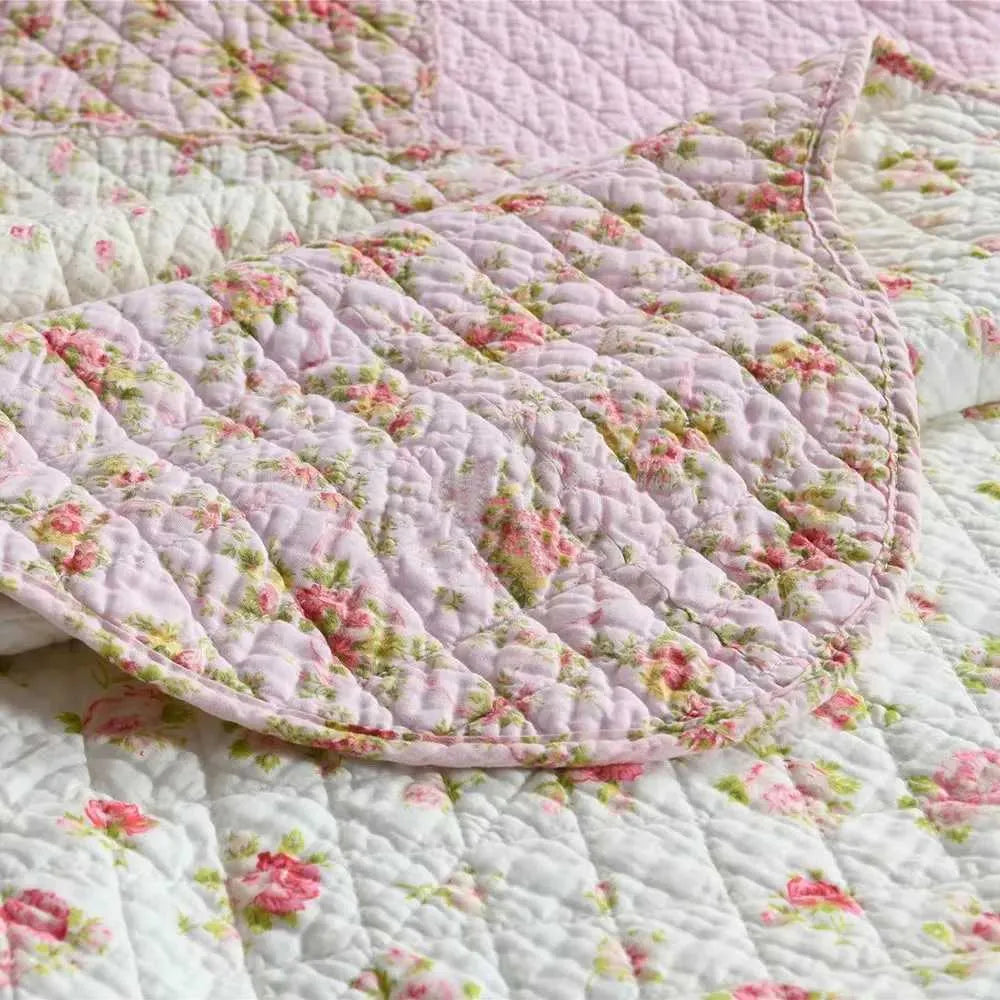 Pink Floral Cotton Quilt Set 3PCS Bedspread on the Bed Patchwork Comforter Set Queen Size Coverlet Summer Blanket for Bedxj250303