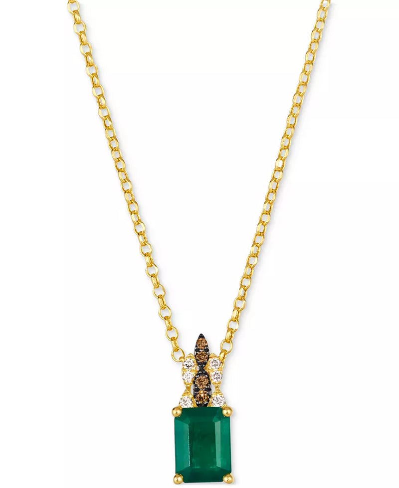 New Emerald (1-1/5 Ct. T.W.) & Diamond (1/10 Ct. T.W.) 19" Pendant Necklace in 14K Yellow Gold