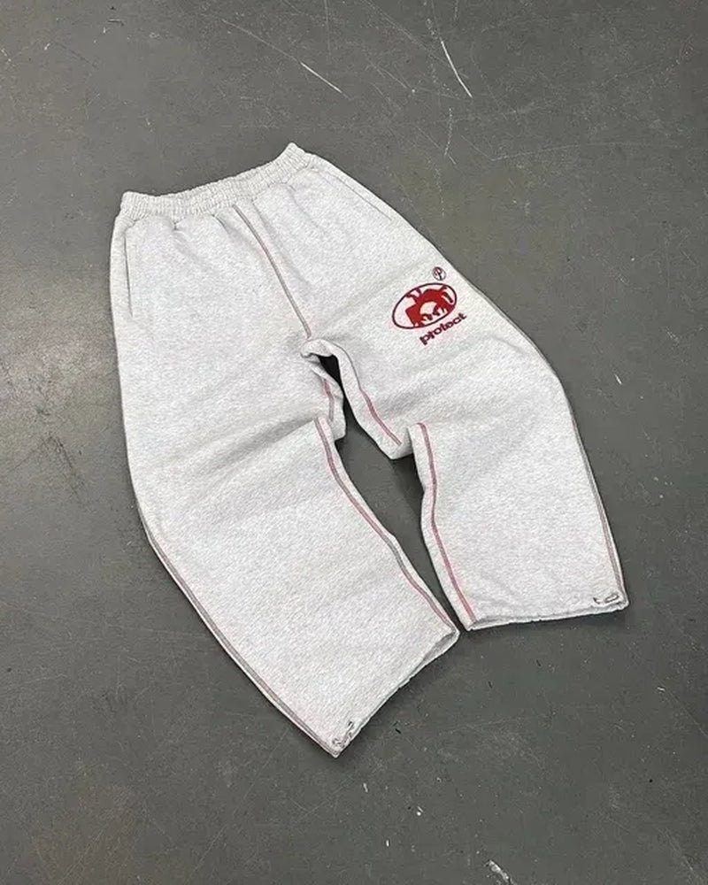 Men'S Pants American Sweatpants Y2K Men Gothic Hip Hop Letter Patch Retro Double Layer Design Baggy Elastic Waist Jogging Casual Hip Hop Sportswear