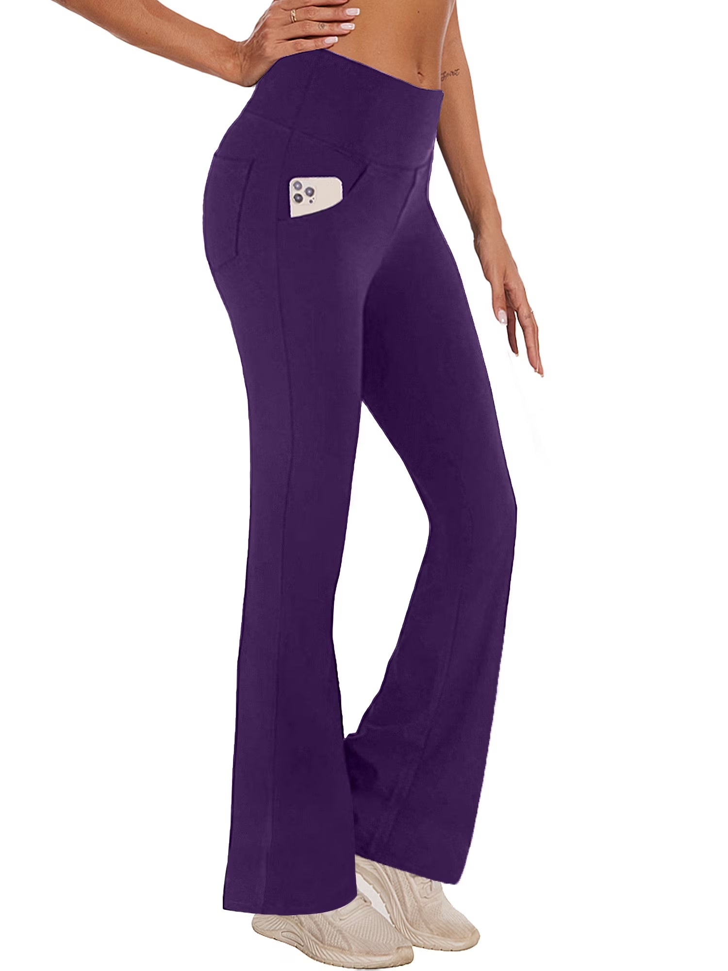 Womens Bootcut Yoga Pants Flare Legging with Pockets High Waist Lightweight Bottoms Workout Activewear Purple L