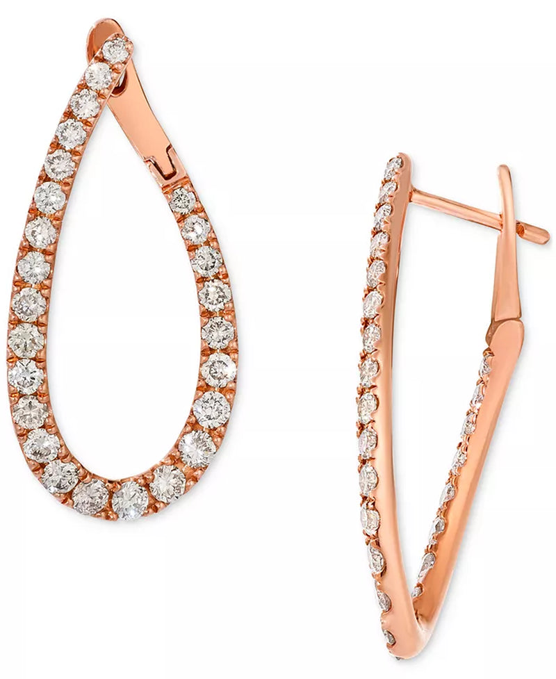 Nude Diamond Teardrop Spiral Hoop Earrings (1-1/2 Ct. T.W.) in 14K Rose Gold