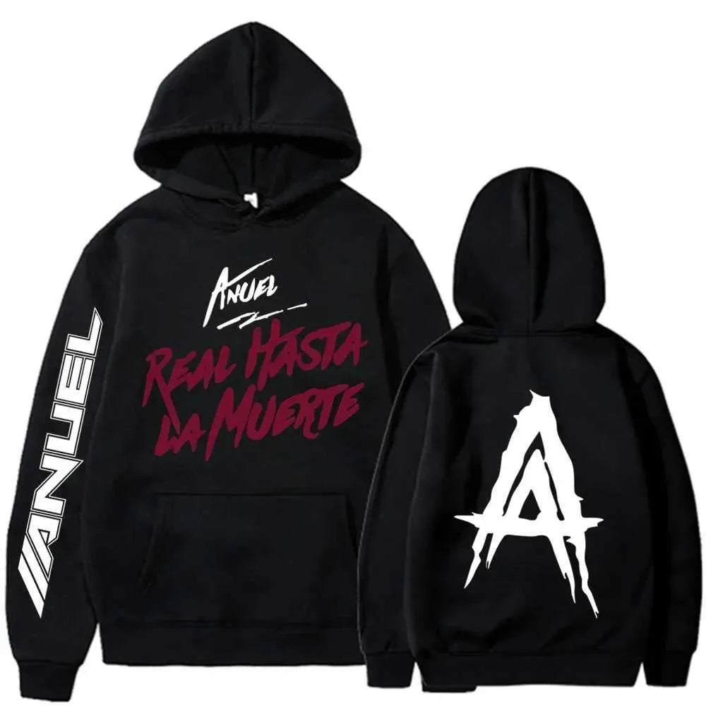 Men'S Hoodies Sweatshirts Autumn Flce Mens Hoodie Anuel AA Real Hasta La Muerte Print Sweatshirt T-Shirt Rapper Loose Pull off Casual Hoodie Top L2605298WO0