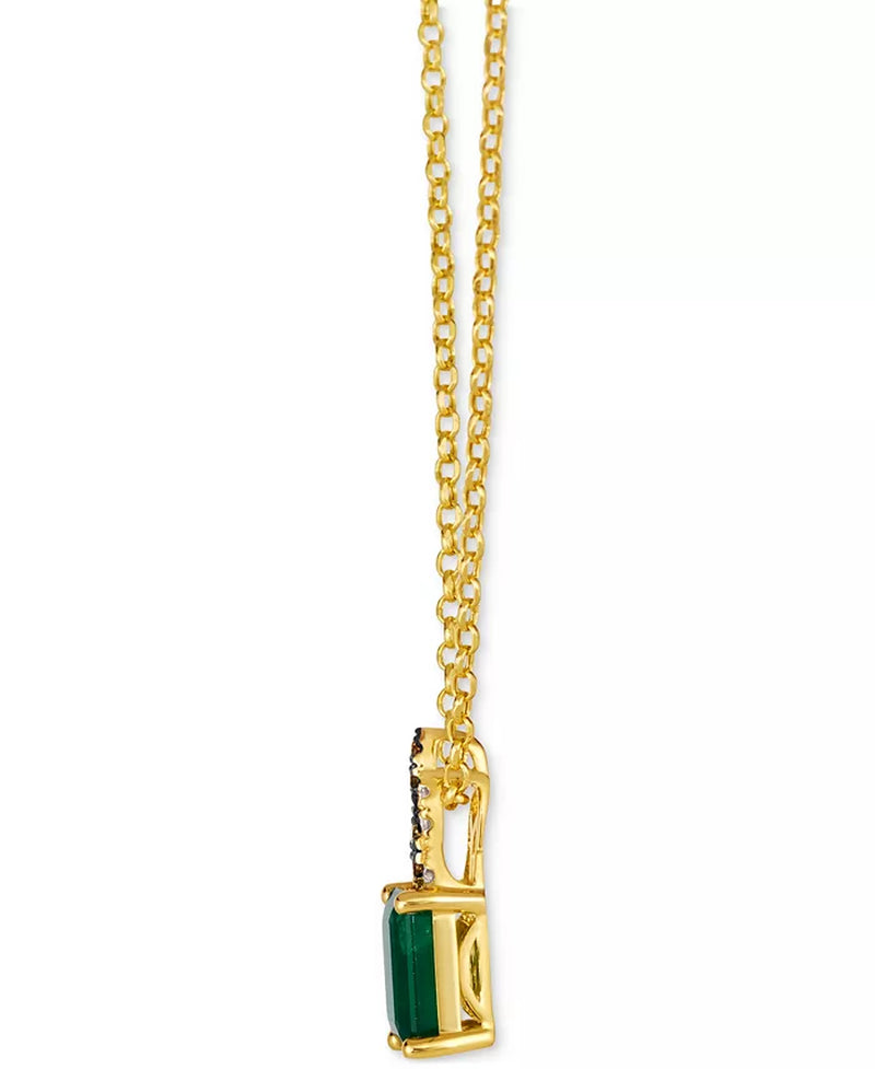 New Emerald (1-1/5 Ct. T.W.) & Diamond (1/10 Ct. T.W.) 19" Pendant Necklace in 14K Yellow Gold